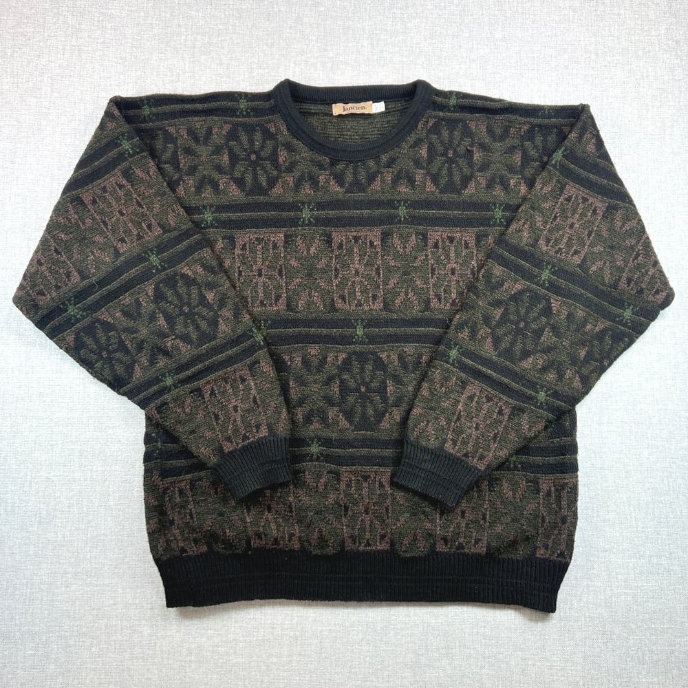 Vintage 90s Jantzen Geometric Knit Sweater Men 2XLT Tall Acrylic Made in USA